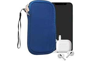 kwmobile Neoprene Phone Pouch Size L - 6.5" - Universal Cell Sleeve Mobile Bag with Zipper, Wrist Strap - Blue