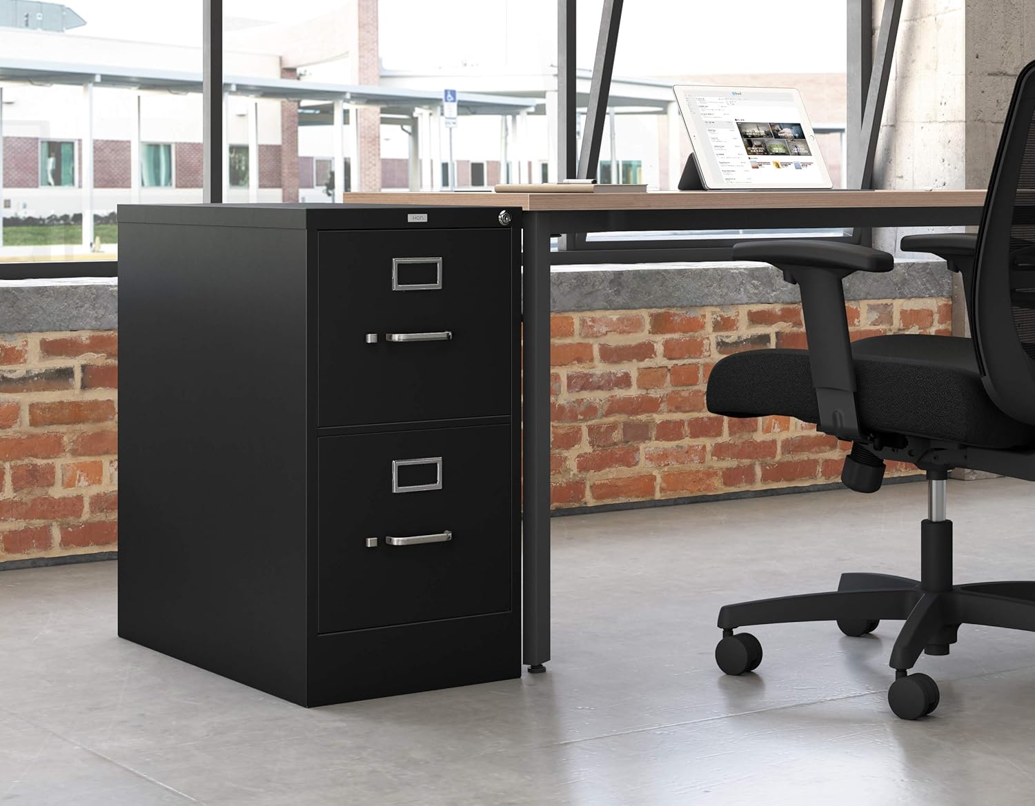 Amazon Com Hon 2 Drawer Office Filing Cabinet 310 Series Full Suspension Letter File Cabinet 26 5 D Black H312 Furniture Decor