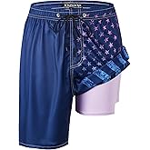 Mens Swim Trunks 9 Inch Inseam Stretch Board Shorts Built-in Quick Dry Swimwear Bathing Suits with Compression Liner