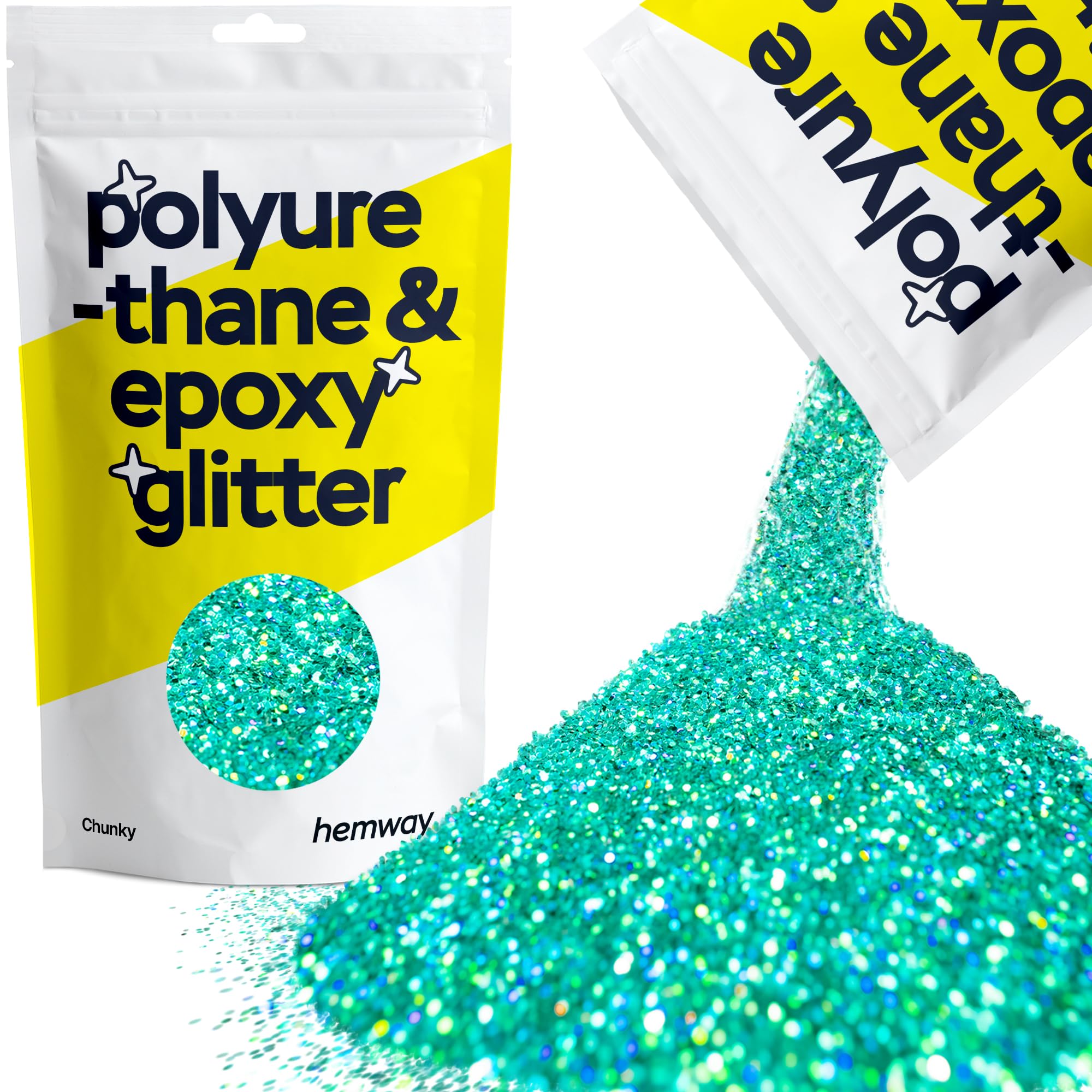Hemway Resin Glitter Turquoise Blue Holographic 100g Chunky | Polyurethane & Epoxy Glitter for Resin Crafts, Tumblers, Coasters, Floor & Table Art
