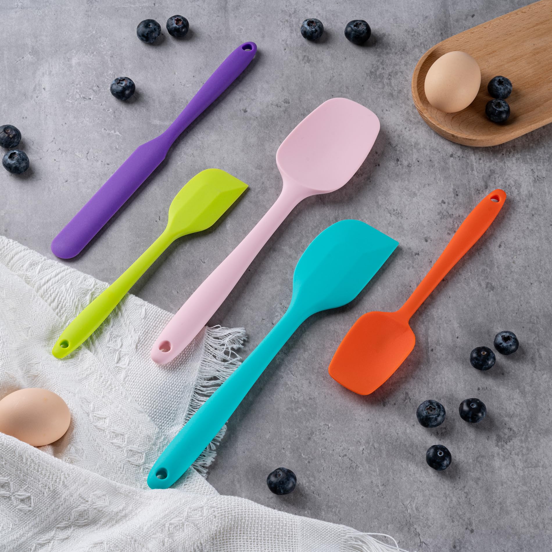 Silicone Spatula Set, 5 Piece Food Grade Rubber Spatulas for Baking, Cooking, and Mixing High