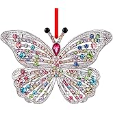 FaCraft Butterfly Christmas Ornaments 2025 - White Metal Colorful Crystal Monarch Butterfly Ornaments for Christmas Tree Decorations Holiday Xmas Gifts for Girls Sisters Mom Women Friends Home Decor