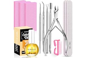 MORGLES Nail File and Buffer Blocks with Nail Care Kit, 13 Pcs Manicure Kit for Women with Milk and Honey Cuticle Oil and Cuticle Trimmer Set