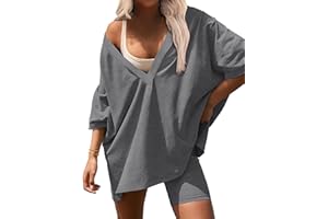 Ekouaer Womens 2 Piece Lounge Set 2025 Summer Outfits Oversized V Neck Tshirts Biker Short Comfy Airport Loungewear