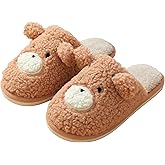 Jbciuds Women's Cute Bear Slippers Fluffy Slippers Memory Foam House Slippers Warm Plush Bedroom Anti-Slip Animal House Shoes Outdoor Indoor