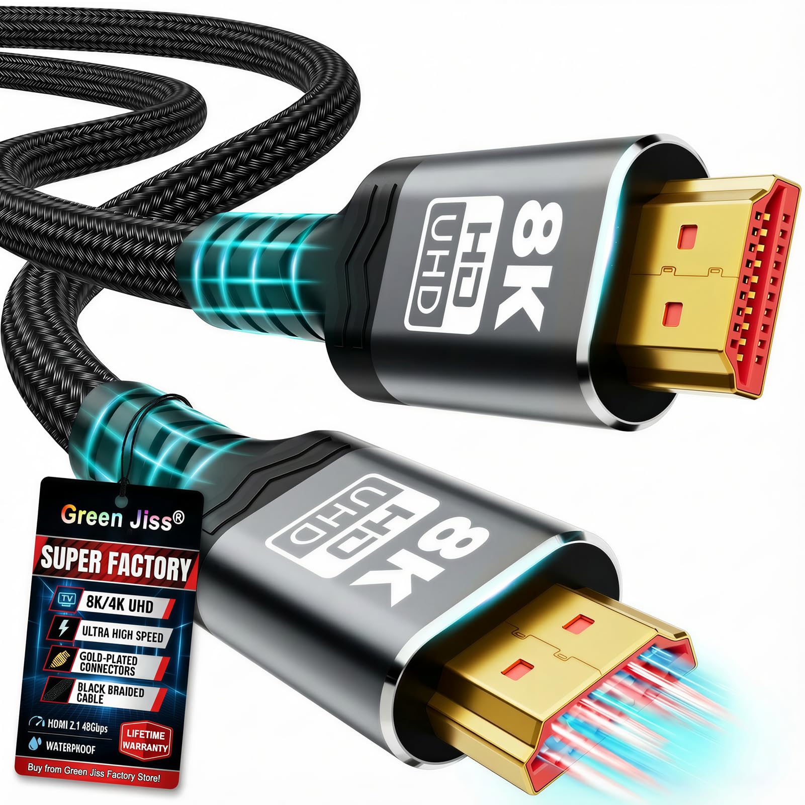 Photo 1 of ??? - ??? 10K 8K HDMI Cable 2.1, Ultra High Speed HDMI Cable Braided Cord, HDMI Cables 48Gbps (8K@60Hz 7680x4320, 4K@120Hz) Supports Dynamic HDR 10 eARC 3D, Dolby Atmos Compatible (5 Feet)