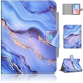 DETUOSI Universal 8 9 Inch Tablet Case Wth Pencil Holder, Blue Marble | Magnetic Closure Protective PU Case, Scratch Resistant with 4 Fixed Rings For All Kinds Of 8.0-9.0 Inch Tablet Tablets
