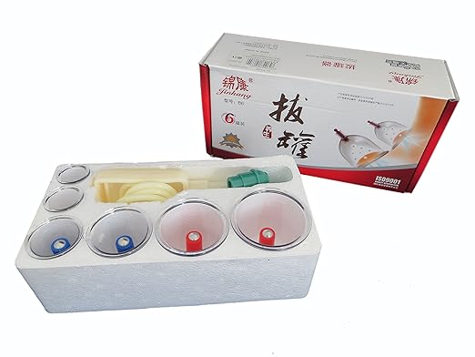 HQ Massage Schröpfen Set mit 6 Schröpfgläser aus Kunststoff mit Magneten + Vakuumpumpe