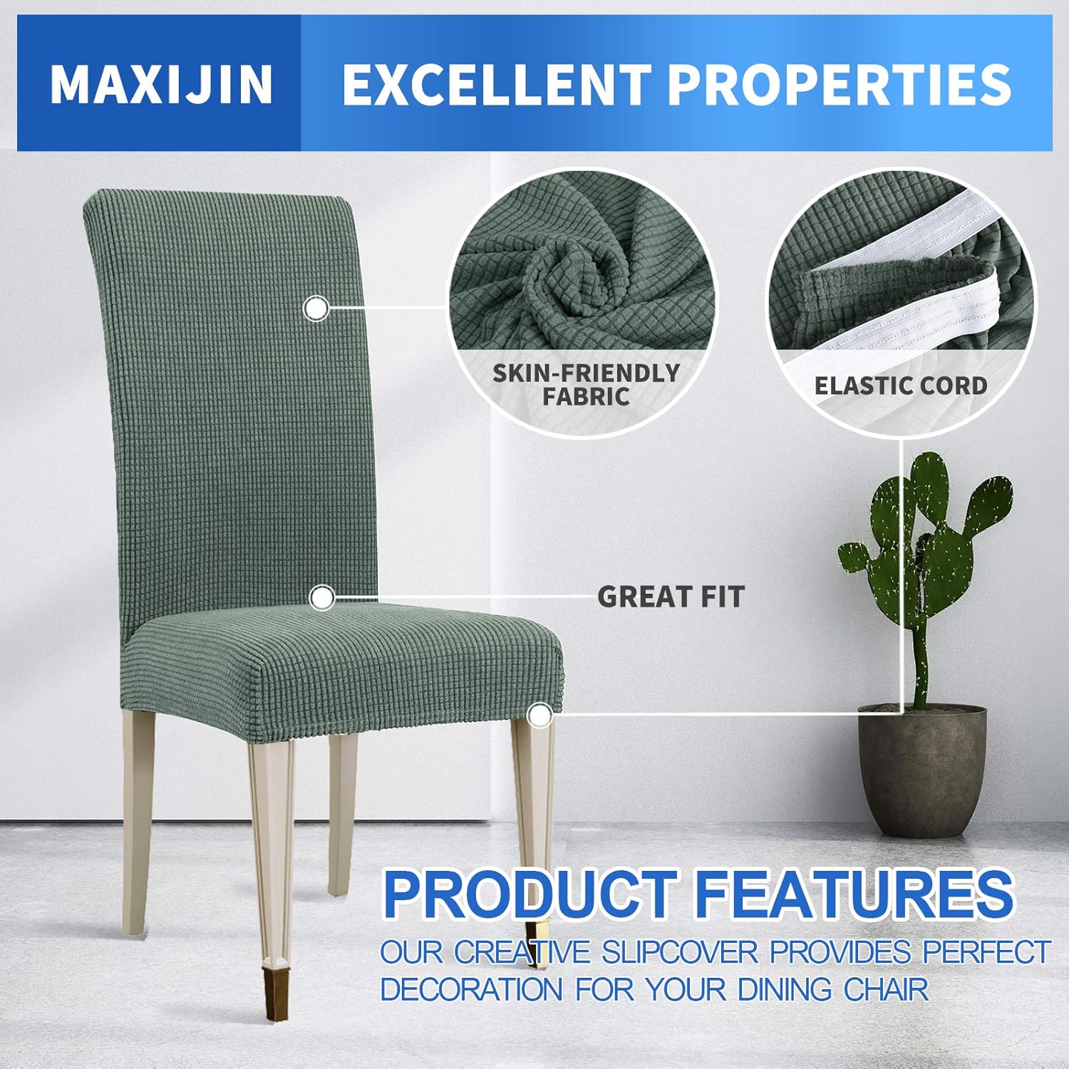 MAXIJIN Super Stretch Dining Room Chair Cover Jacquard Spandex Dining Parsons Chair Slipcover Removable Chair Protector Covers for Dining Room,Hotel,Kitchen,Ceremony (Pea Green - Image 4