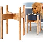 Dog Bowl Stand - Mid-Large Dogs Suitable - Elevate, Raise Bowl to 12-inch High - Adjustable, Fits Any Pet Food/Water Feeders, and Fountains - Durable Bamboo