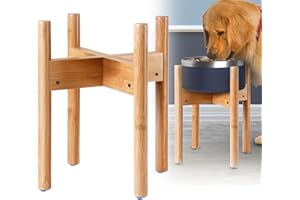 ZPIRATES Dog Bowl Stand for Large Dogs (See Size Guide) - Use to Elevate, Raise Dog Food and Water, Deter Ants/Bugs - Expandable Sideways, Fits Various Sizes of Slow Feeders, Dishes/Fountains - Bamboo