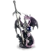 Ain’t It Nice Dragon Statue with Medieval Dragon Sword and Crystal Ball Collectible Dragon Figurine Fantasy Medieval Dragon Décor, Purple 4(L) 2(W) 7(H) inches