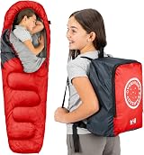 Trail Outdoor Sleeping Bag Kids Mummy 3 Season with Rucksack Red