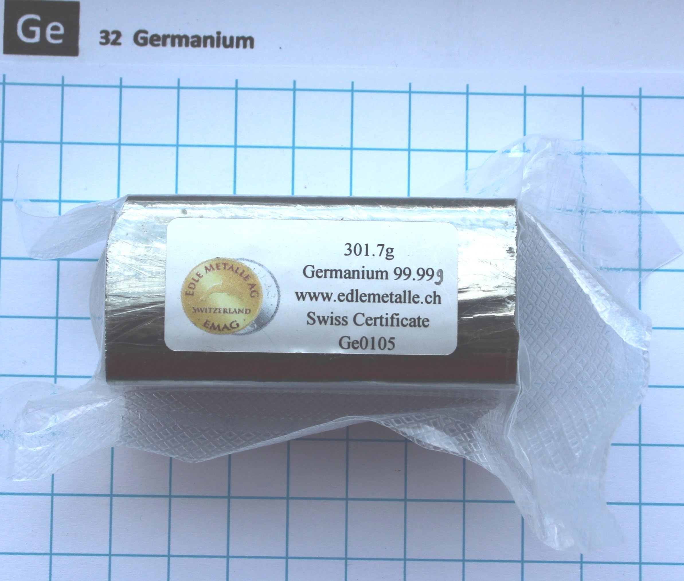 301.7 gram 99.999% Germanium metaloid bar with certificate pure element 32 sample - Free Shipping