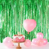 YAAVAAW 2pcs Glitter Green Tinsel Curtain Backdrop 3.2x8.3ft Door Fringe view 4