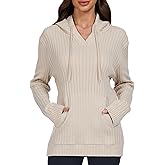 KKXILI Womens Loose Fit Hoodies Ladies Tunics Knit V Neck Sweaters Cute Sweatshirts Pullover with Pockets
