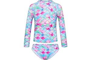 TENVDA Girls Swimsuit Long Sleeve Rash Guard Sets UPF 50+ Two Piece Bathing Suits Size 3-12 Years