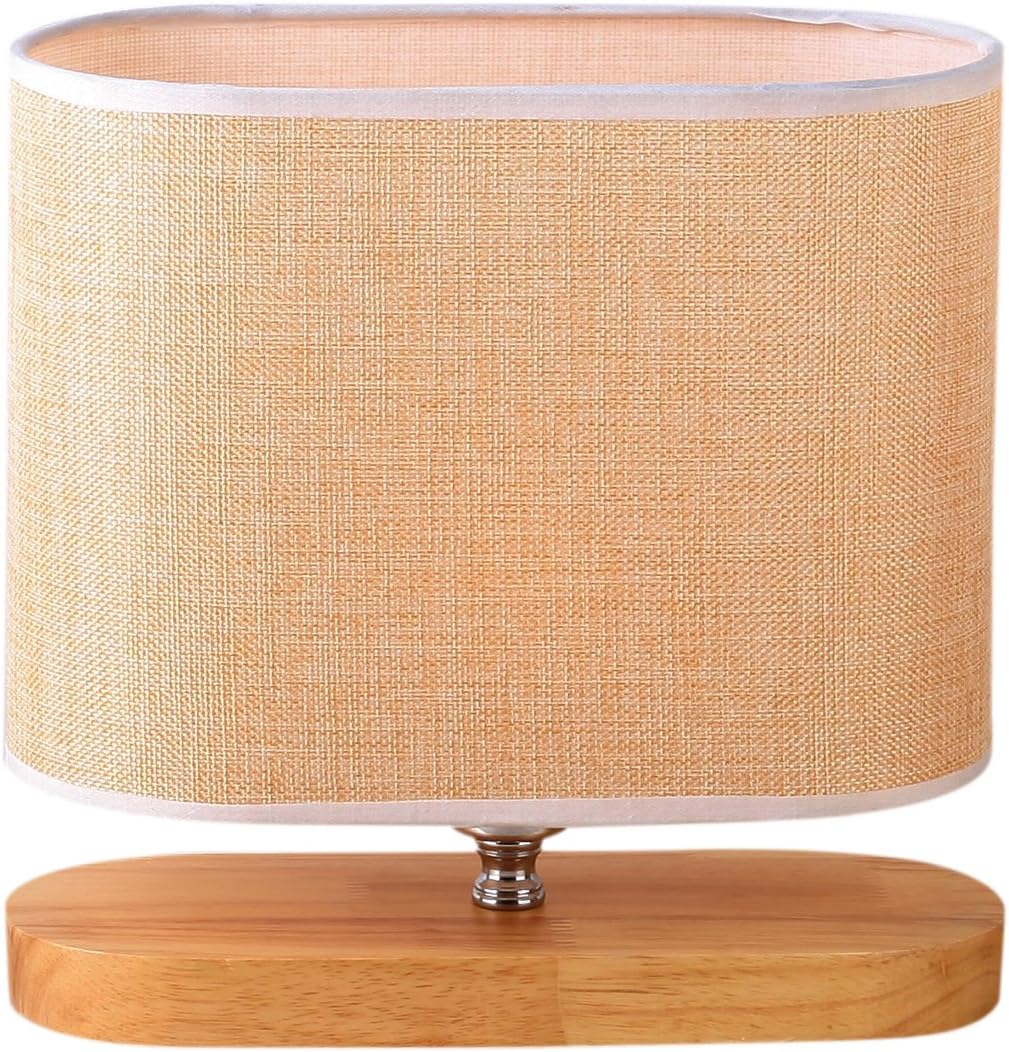 Wood Table Lamp Desk Lamp Fabric Shade Brown