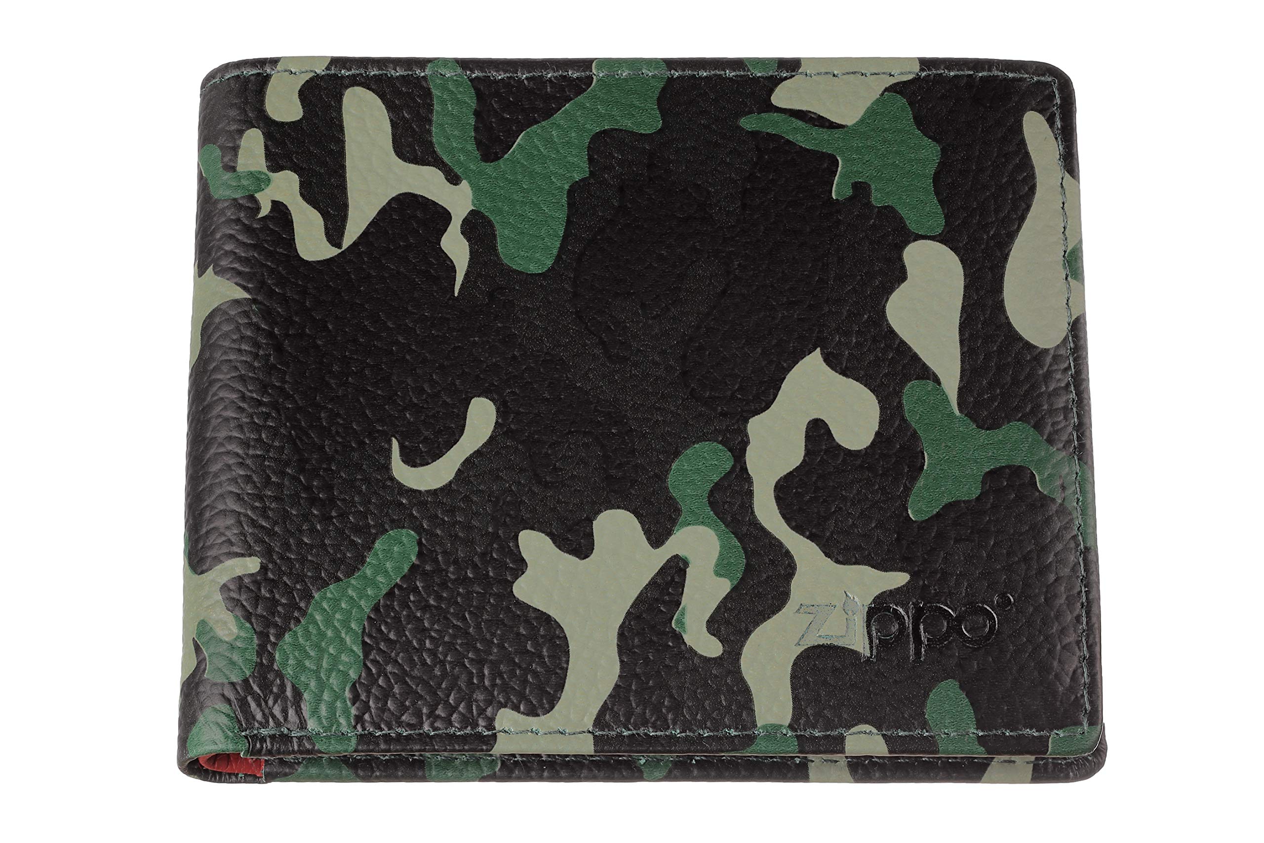 Zippo - Purse/Wallet for Women and Men, Leather, Green Camouflage, with RFID Protection, Ideal for Cards and Notes