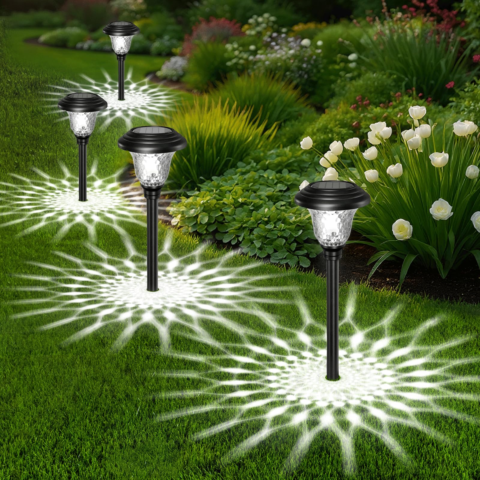 Photo 1 of Beau Jardin 8 Pack Solar Pathway Lights Outdoor Solar Powered Lights Waterproof Glass High Lumen for Garden Landscape Path Yard Walkway Patio Driveway Outside Colored Color Changing White Black