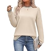 Zeagoo Womens Crewneck Pullover Sweater Long Sleeve Knit Side Slit 2025 Fall Winter Sweater Tops Beige