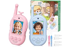 GOFUNLY Video Walkie Talkies for Kids-2 Pack, Kids Walkies Talkies with Voice Changer & Sticker Effect, Rechargeable Long RangeIndoor Toys for Outdoor Camping, Hiking, Birthday Gift for Boys Girls Ages 3-12