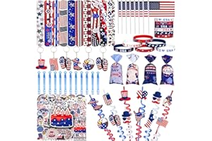CHOOHC 122 Pcs 4th of July Accessories Patriotic Party Favors, 4th of July Accessories Bracelets, Hand Held USA Flags,Keychains ,Bubble Sticks,Stickers, Independence Day Memorial Day Accessories Parades