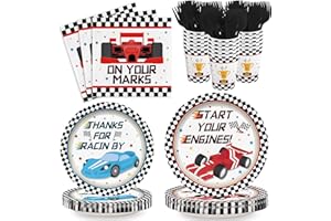 XIENBLOC 120pcs Racing Car Party Plates Napkins Checked Race Car Birthday Supplies Boys Kids Disposable Tableware Set Paper Cups Forks for Race Car Theme Party Decorations,24 Guests