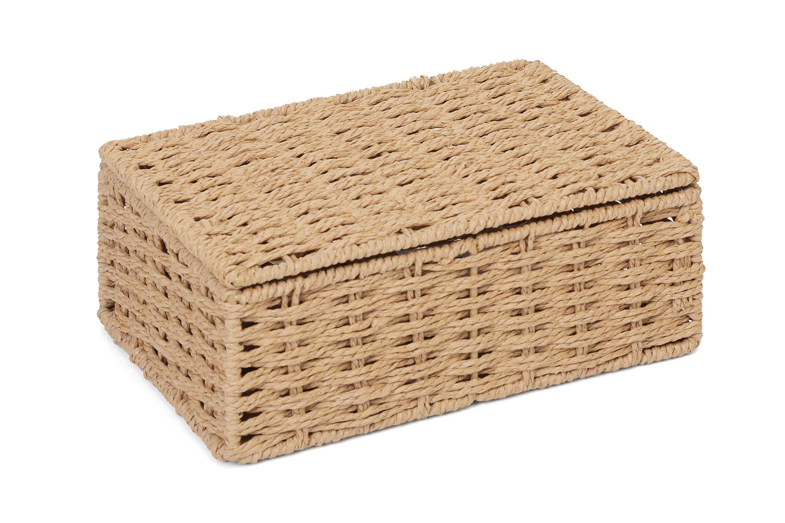 Arpan Natural Paper Rope Storage Basket Box With Lid (Small)