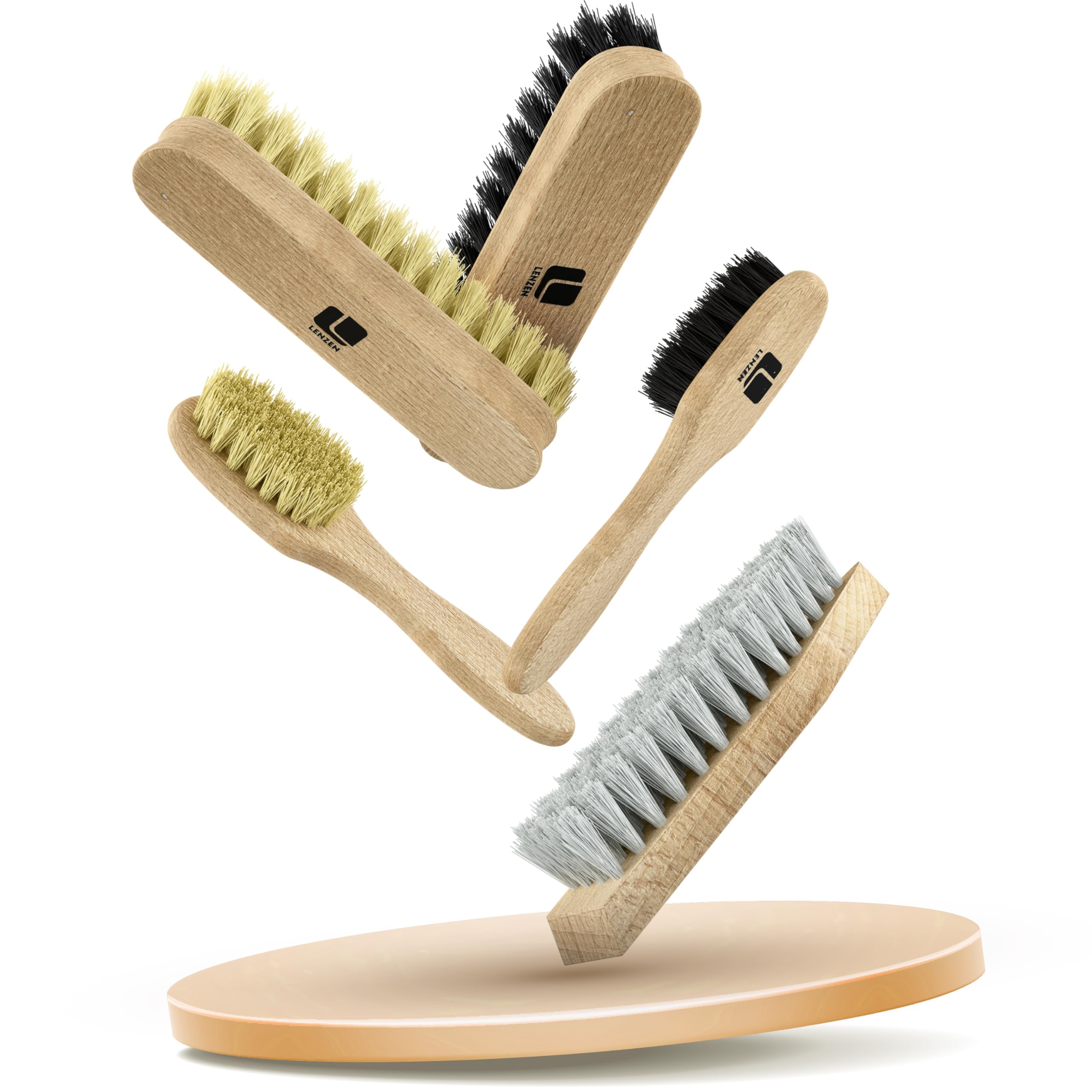 Lenzen Shoe Cleaning Kit, 5 Pieces consisting of 2 Polishing Brushes, 2 Cream Brushes and 1 Cleaning Brush