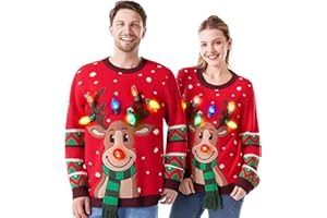JOYIN LED Light Up Christmas Sweater Women Men Couples,Ugly Christmas Sweater Kids with Light Bulbs, Pullovers 2025