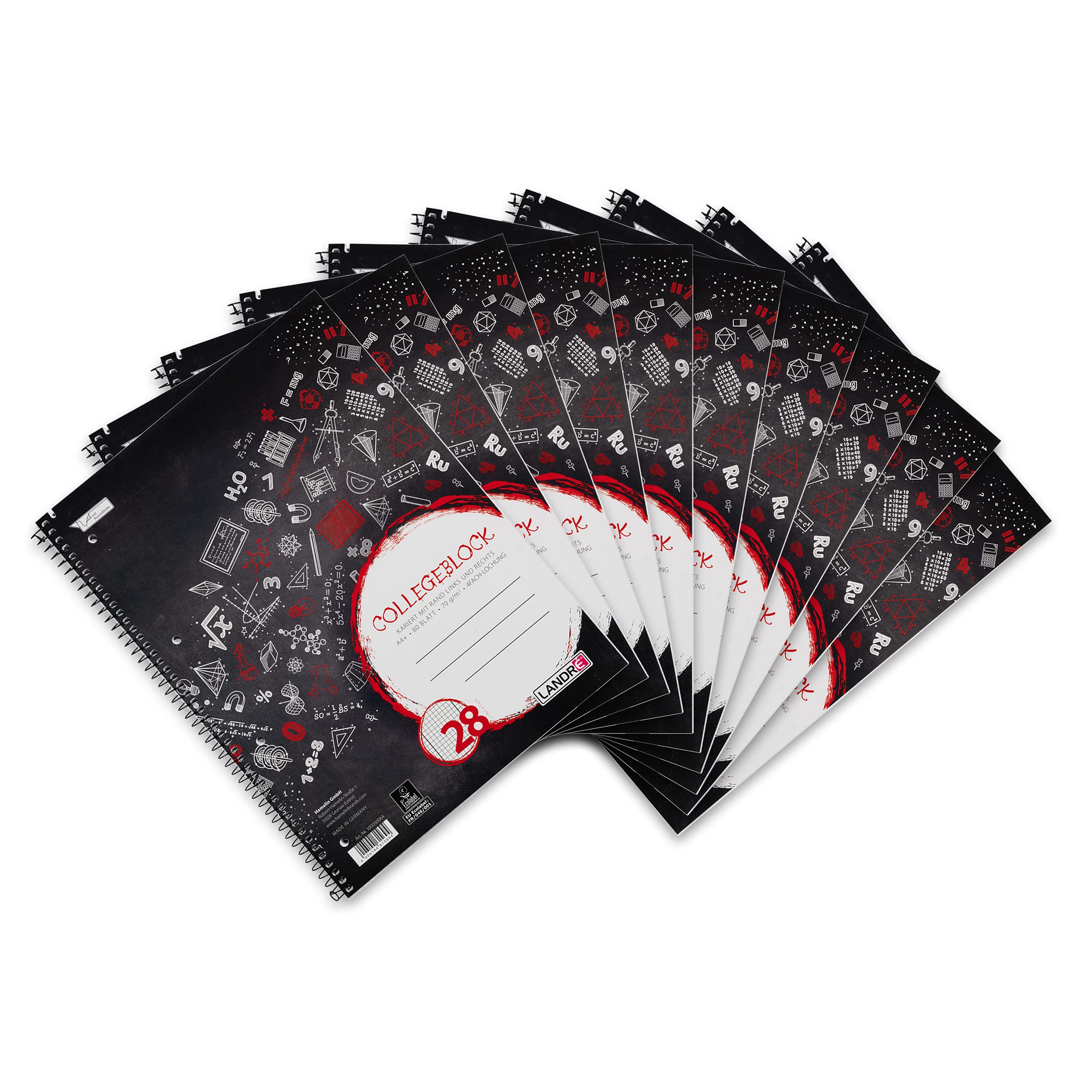 Landré College Notepad A4 Squared with Double Margin 80 Sheets Black Perforated Pack of 10