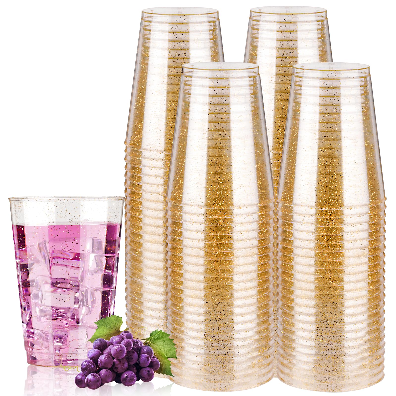 Photo 1 of Goodluck 12 oz 100 PCS Gold Glitter Plastic Cups, Disposable Glitter Cups, Elegant Plastic Cocktail Glasses, Fancy Party Cups for Wedding, Birthday, Holiday