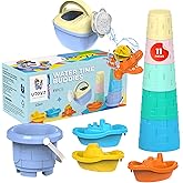 Bath Toys Set for Kids 11 Pcs | Includes Watering Can, Boats, Toy Animals, Stacking Cups & Buckets for Baby Boys & Girls | Wa