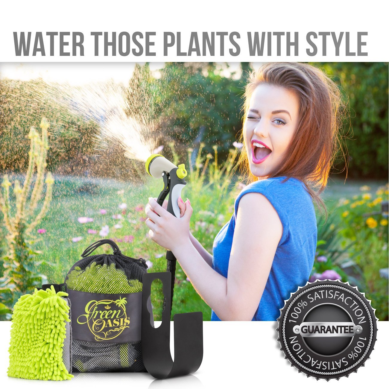 50ft Expandable Garden Hose Made of Triple Natural Latex Set + Free Bonuses