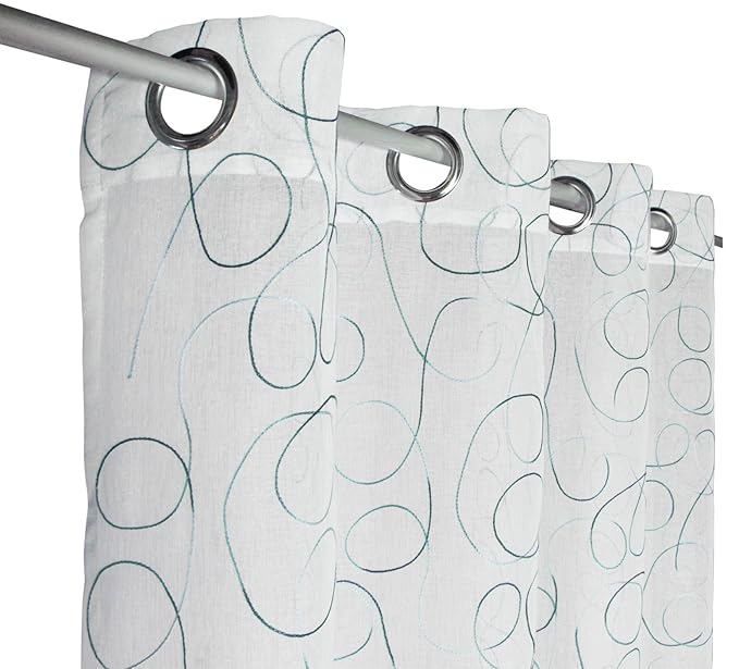 Ösen Vorhang modern art Gardine halbtransparent Weiß farbig bestickt ca. 140x245 cm Zierstich Stickerei Türkis Blau-Grün