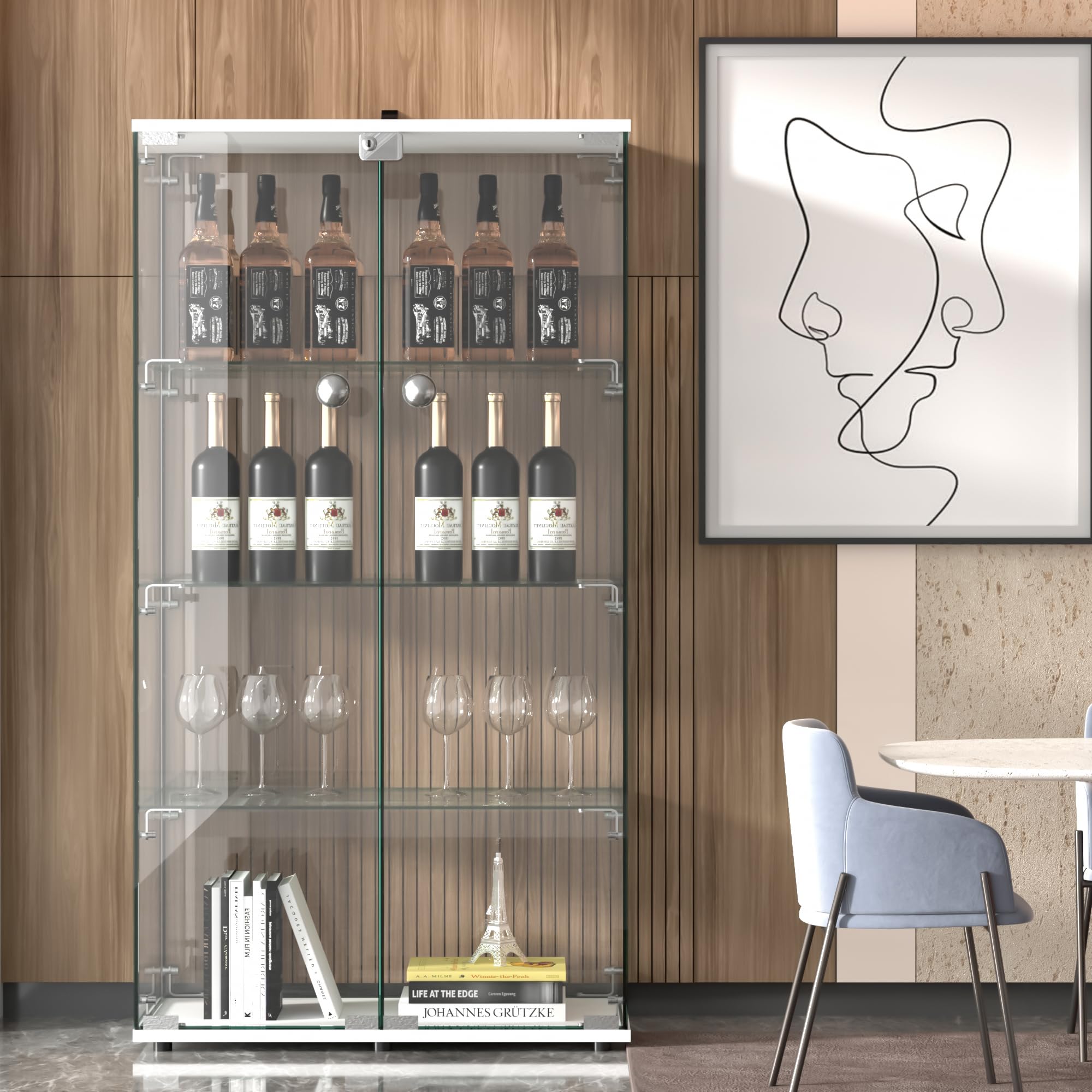 Photo 1 of ***PARTS ONLY***
Dolonm Glass Display Cabinet 4 Shelves with Two-Door, Display Cabinet with Lock for Collection Curio, Floor Standing Quick-Install, Suitable for Living Room, Bedroom, 64.56” x 31.69”x 14.37”, White