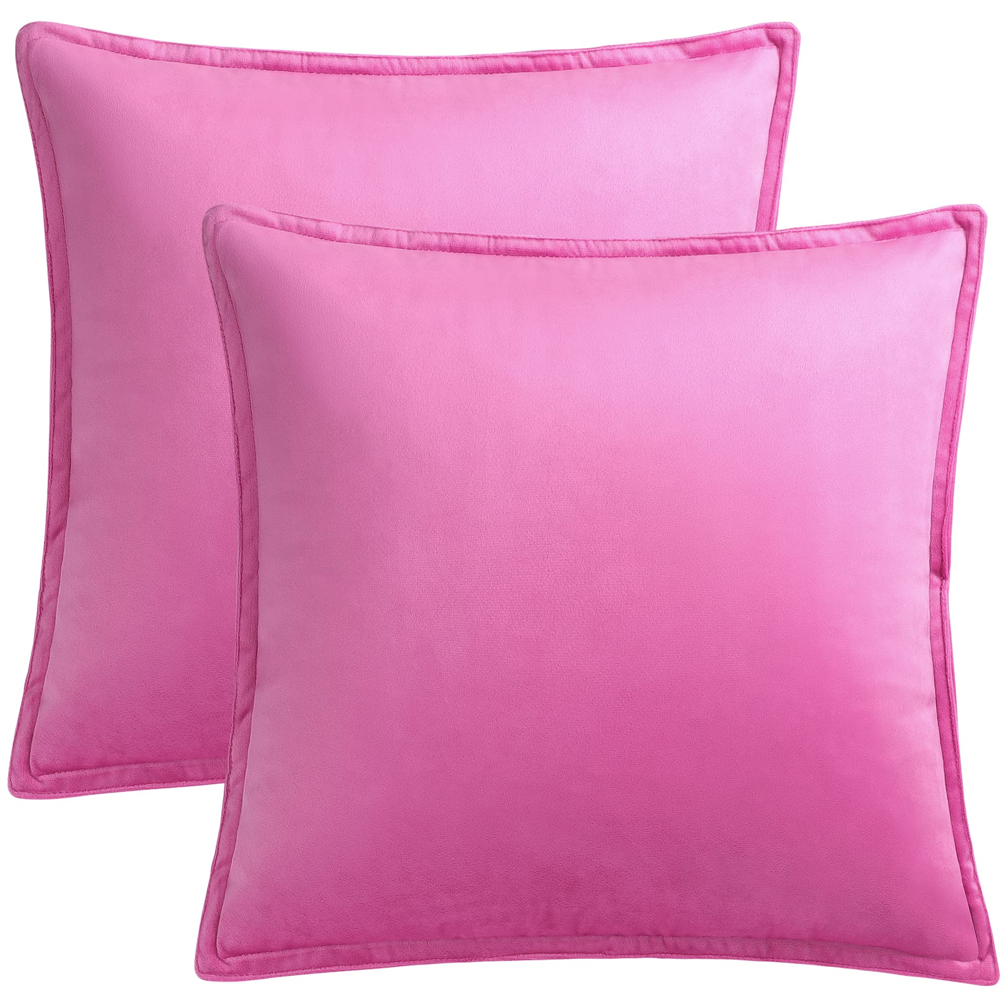 PiccoCasa Decorative Velvet Soft Cushion Covers Pack of 2, Square Solid Throw Pillow Covers for Sofa Couch Bedroom - 40x40cm/16x16 Inches Hidden Zipper Cushion Covers Hot Pink