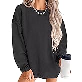 KISSMODA Women's Casual Long Sleeve Sweatshirt Color Block/Solid Crewneck Corduroy Pullover Cute Tops