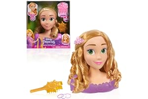 Disney Princess 20 cm Rapunzel Hairdressing Head with Accessories, 7 Pieces, Blonde Hair, Children's Toy for Ages 3 Years and