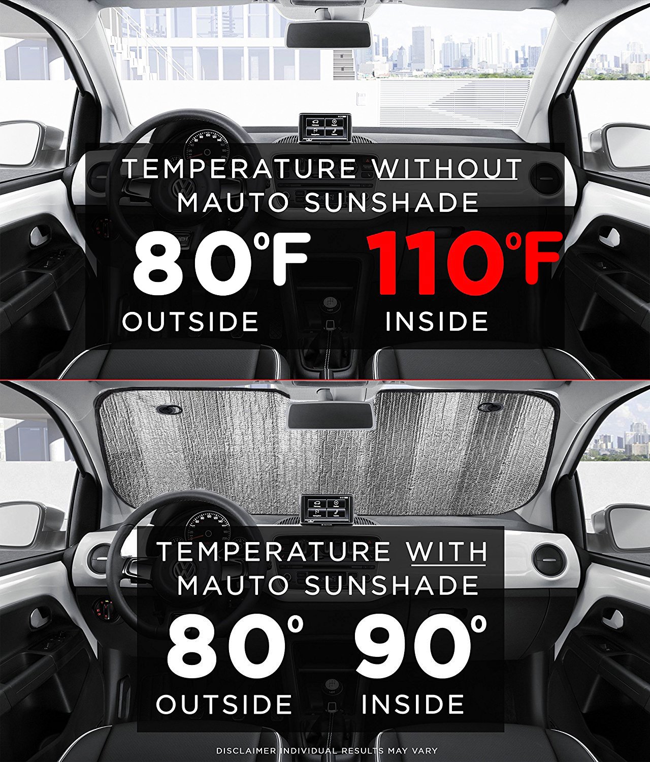 Windshield Sun Shade, Car Window Shade as Bonus by Big Hippo Keep Vehicle Cool Protect Your Car from Sun Heat & Glare Best UV Ray Visor Protector (Size: 55.16