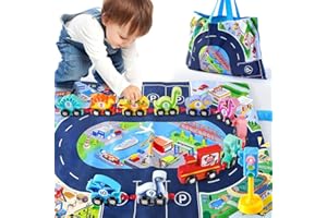 IVALEA Dinosaur Toys for Kids 2-4 Gifts, Wooden Train Set for 2 3 Year Old Boy Toys, Montessori Toys for 2 3 Year Old Girl Christmas Birthday Gift, Toy Cars Learning Educational Toys for Toddler Age 2-4