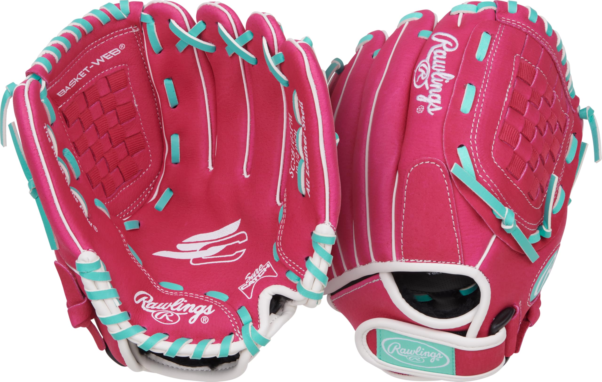 Rawlings | Sure Catch Youth Series Softball Glove | 10.5" | Left Hand Throw | Pink/Mint Image