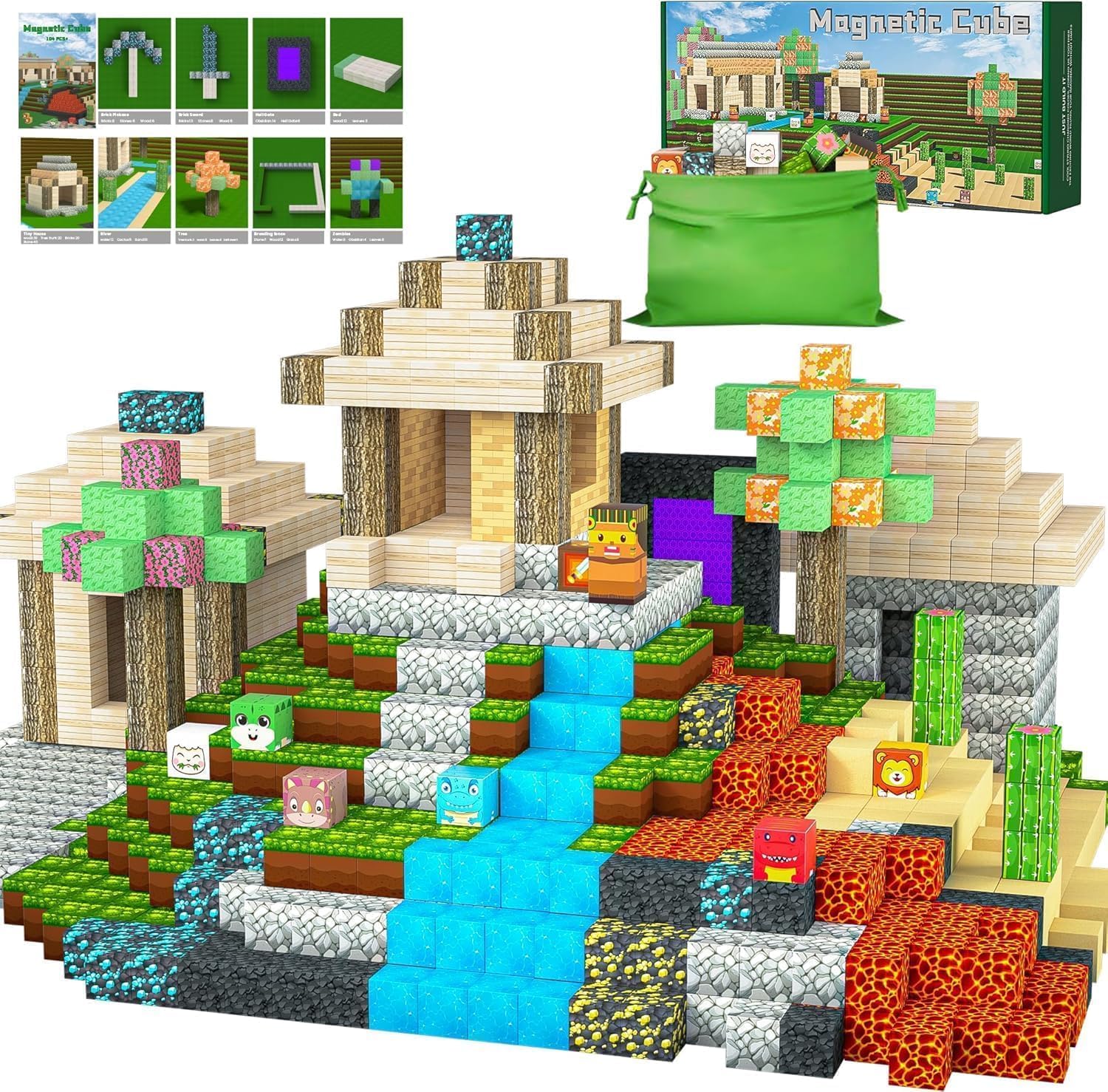 104 PCS Magnetic Blocks, Build Magnet World Magic Portal Set, Magnetic Tiles Building Blocks Toddler Toys STEM Sensory Outdoor Toys for 3+ Year Old Boys & Girls, Creative Kids Games Kids Toys