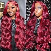 99j Burgundy Lace Front Wigs Human Hair 28 Inch 13x6 Body Wave Lace Front Wigs Pre Plucked with Baby Hair 180 Density,100% Real Human Hair No Synthetic Blend No Tangle No Shedding Triple Lifespan 3X