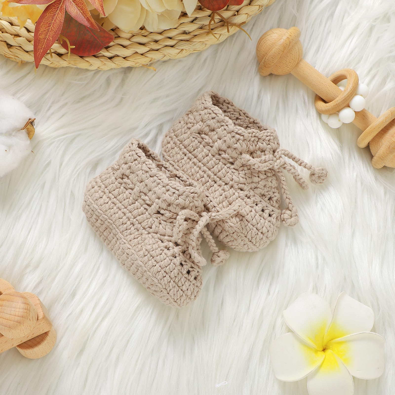 Hadetoto Baby Booties Hand Crochet Knit Cotton Bootie Soft Cozy Warm Socks Shoes Newborn First Walkers for Infant Boy Girl