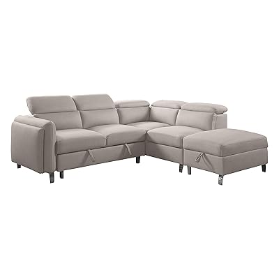 Lexicon Fabric Sectional Sofa and Ottoman Set, Beige