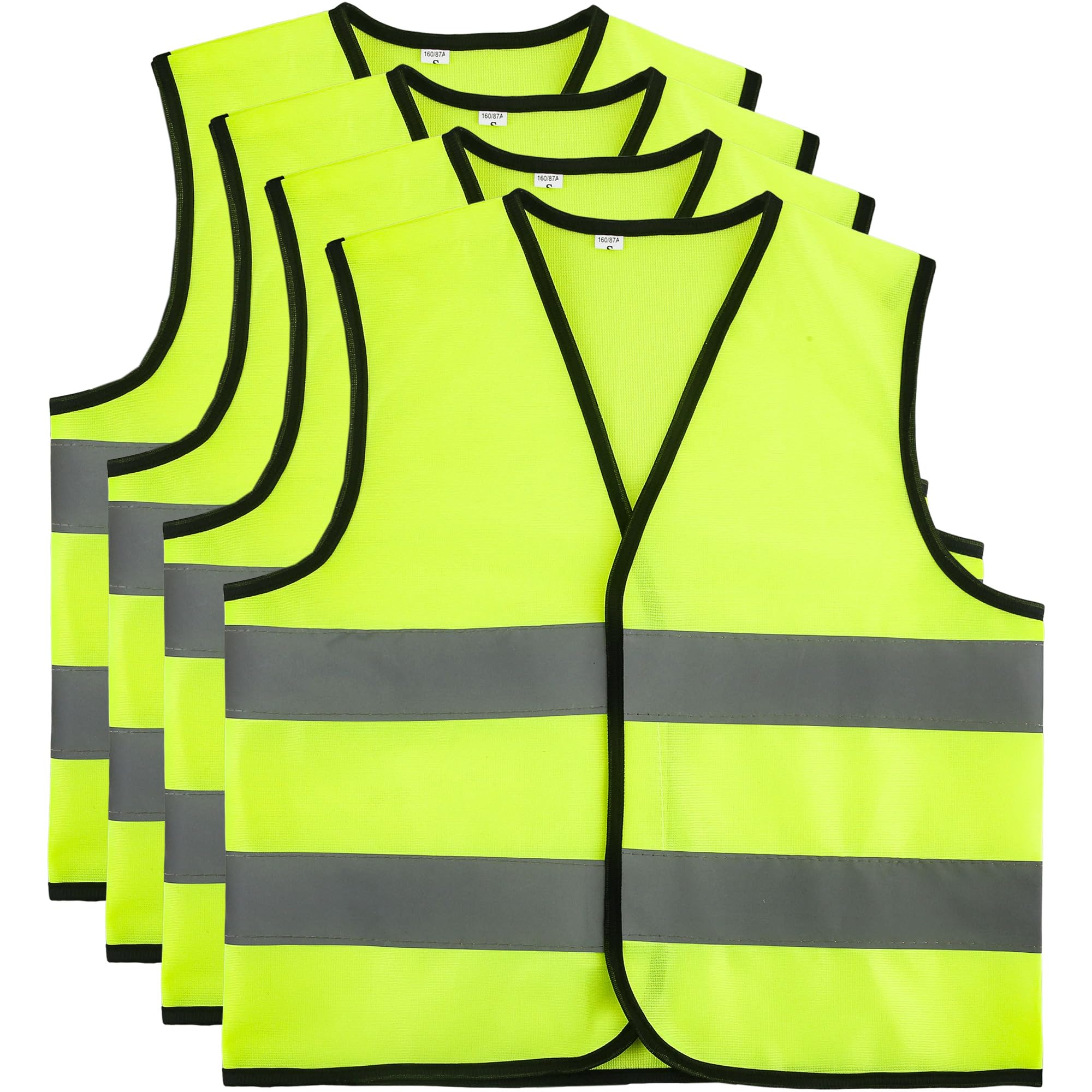 4 Pcs Kids Hi Vis Vests Child High Visibility Reflective Vest Children Hi Vis Safety Vests with Reflective Strips for Boys Girls Outdoor Activities (L, 10-12 years(130-140 cm))