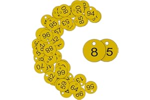 StayMax Plastic ID Number Tags Engraved Tags Key Tags Without Key Rings (1-100, Yellow)