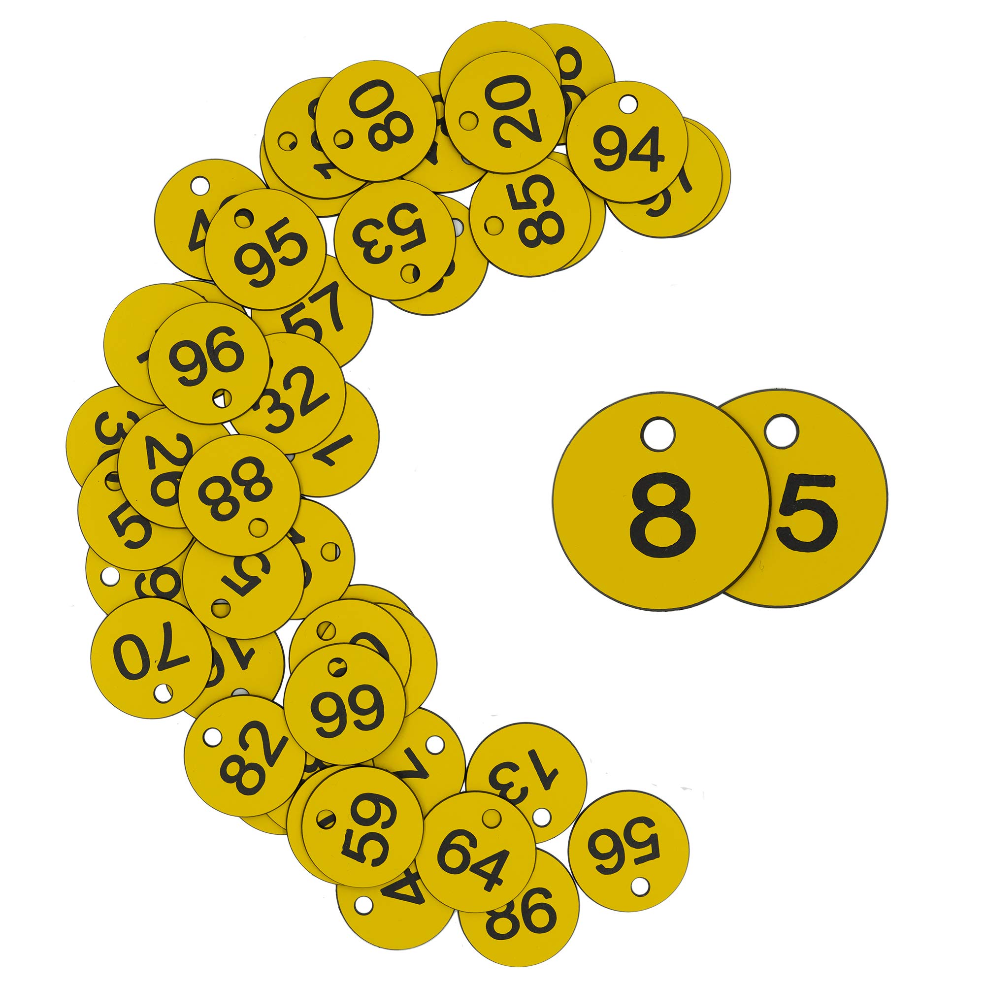 Plastic ID Number Tags Engraved Key Tags - Without Key Rings (1-100, Yellow)